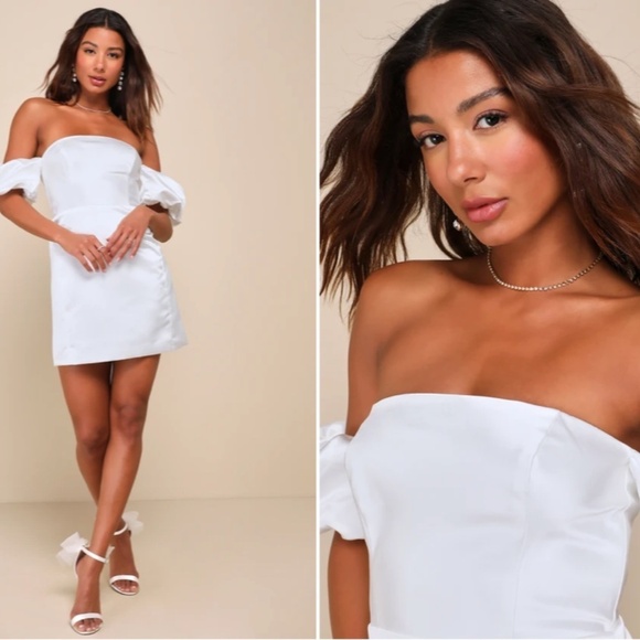 LULUS Bridal Bachelorette Engagement Bridal Shower Sexy Satin Strapless Mini - Picture 5 of 6